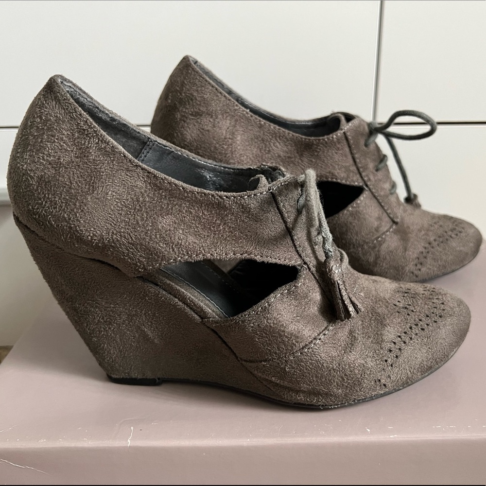 Bakers Grey suede wedge heels by Bakers